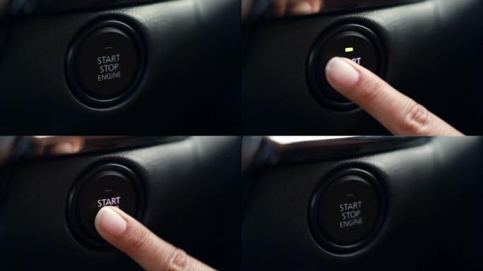 手指按下按钮启动停止发动机汽车