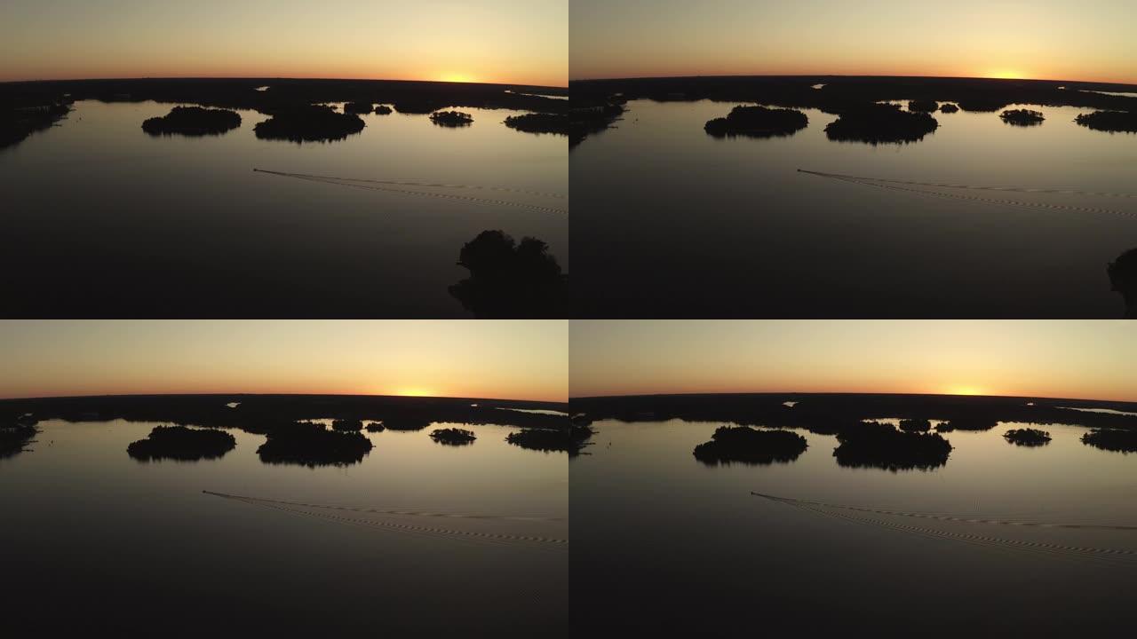 日落时Vaxholm kastell的无人机视图
