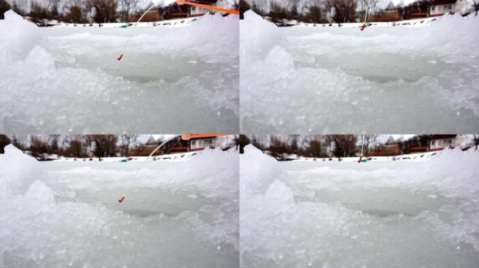 用冬季钓鱼竿进行冰上钓鱼