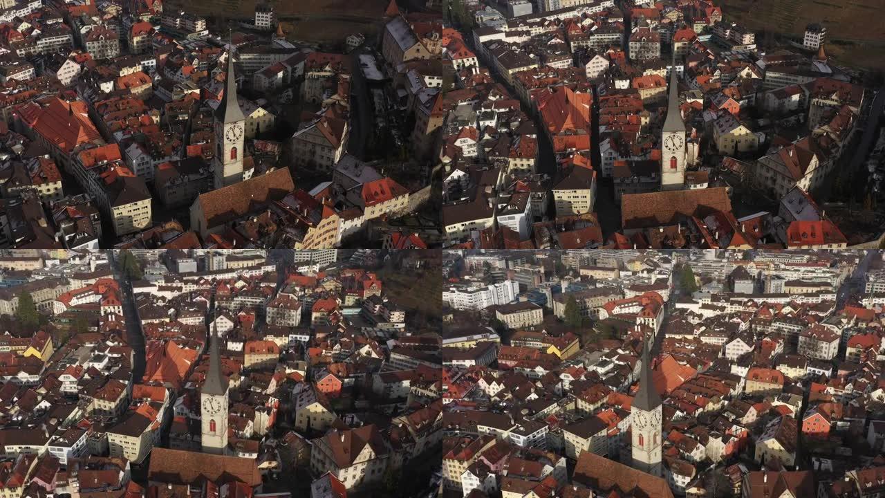 库尔旧城和钟楼鸟瞰图