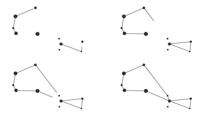 船尾座。夜空中的星星。黑白线条艺术风格的星座。星系团。横向构图，4k视频质量