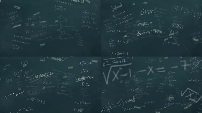黑色背景上的数字和数学方程的动画