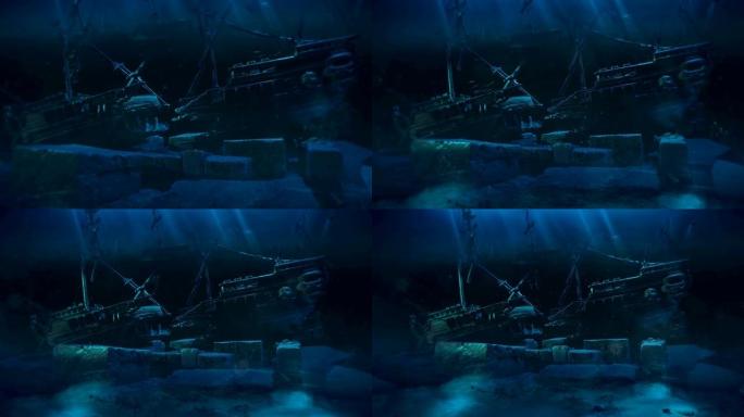 水下沉船片头三维动画水底潜水
