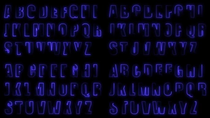 黑色背景上英文字母大写字母轮廓的动态发光效果