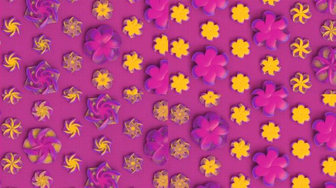 3d渲染现代风格粉色花蕾的程式化旋转图案。抽象艺术背景。时髦的设计元素。数字无缝循环动画高清