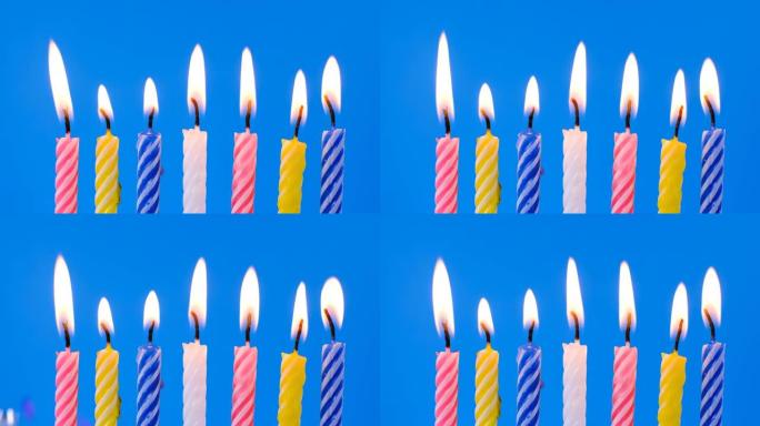 蓝色背景上的生日蜡烛集合