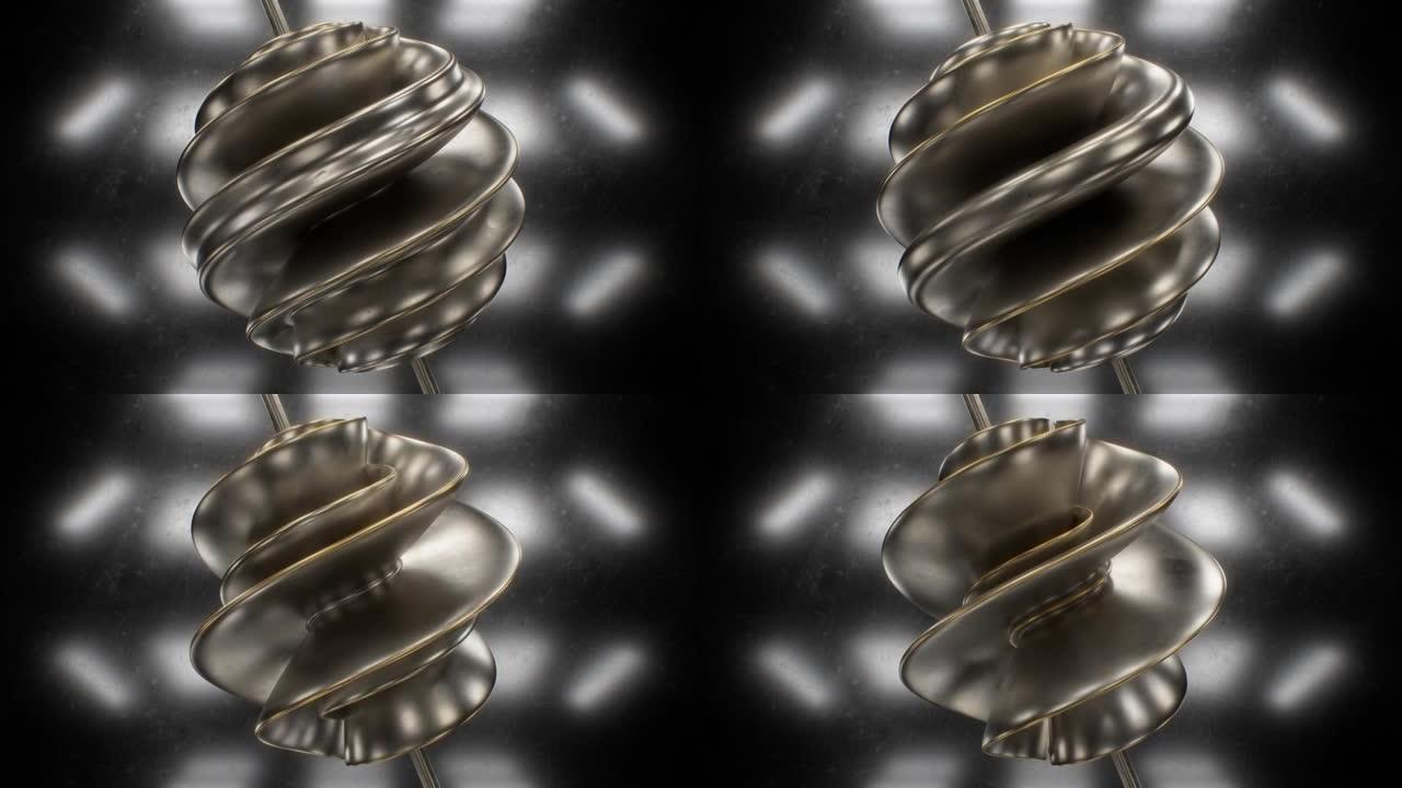 抽象闪亮青铜金属反射曲线形状装饰扭曲-4k无缝VJ循环运动背景动画