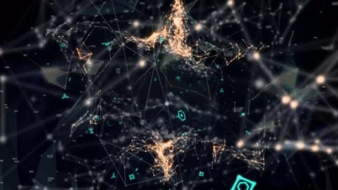 黑色背景上的神经丛网络的连接网和数据处理网络