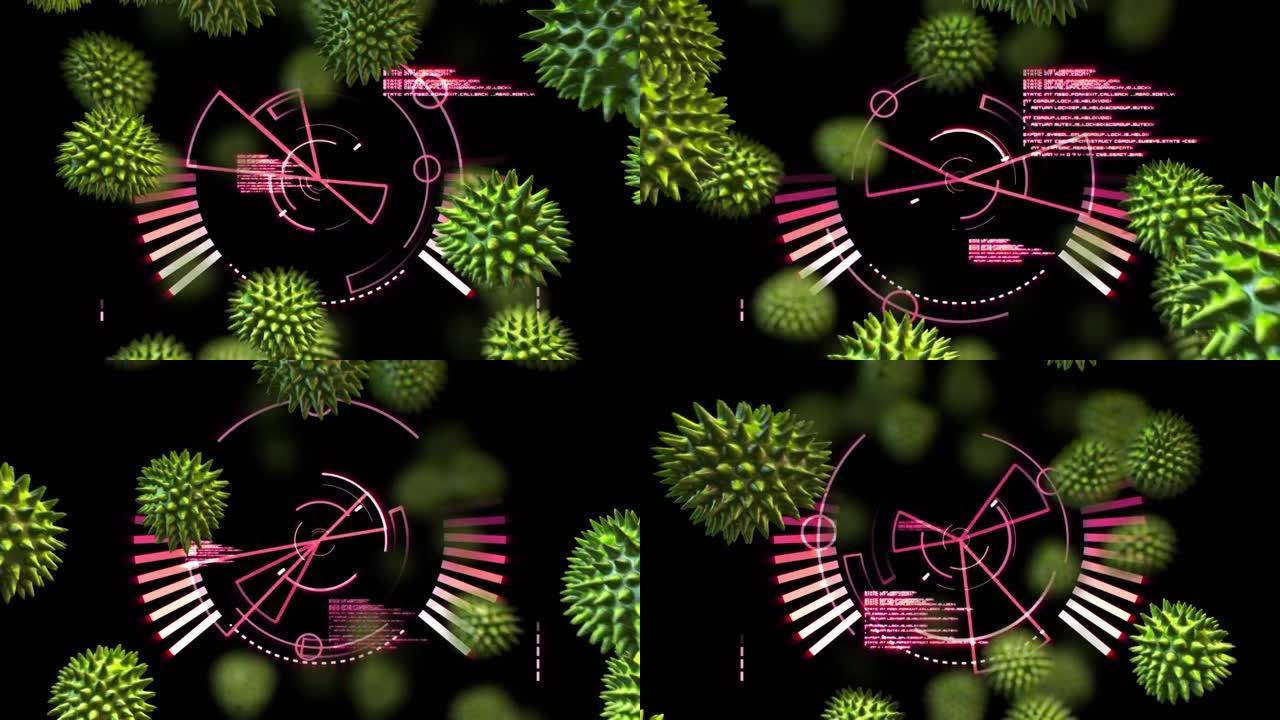 3d绿色covid 19细胞和范围扫描的动画