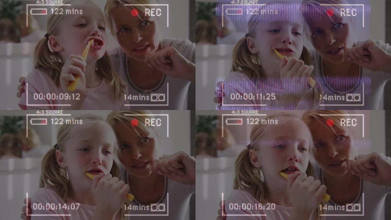 录像界面动画，妈妈告诉女儿如何刷牙