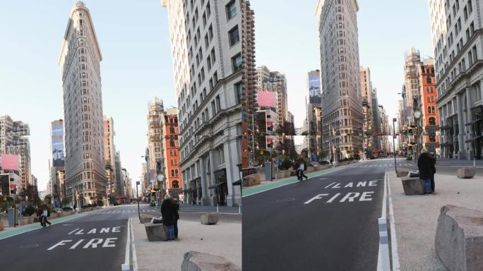 晴天的纽约街与行人和道路交通的动画