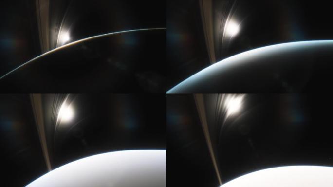 由岩石，灰尘和冰制成的土星环的电影动画。土星行星是太阳系的巨大行星，拥有美丽的环。