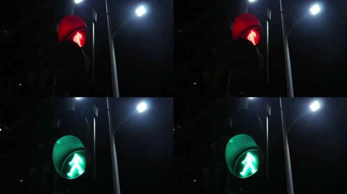 夜晚马路交通信号灯红灯变绿灯特写原创