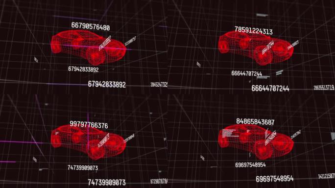3d汽车绘图、数字变化和数据处理的动画