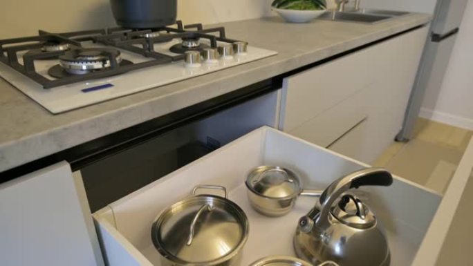 现代经典厨房家具的厨房用具开放式抽屉