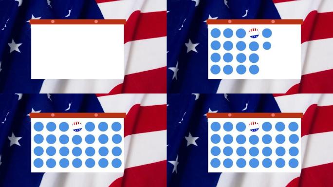 令牌模板卡和图标在美国国旗上移动的动画