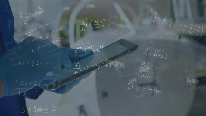 使用平板电脑对工程师进行数字变化和数学方程式的动画