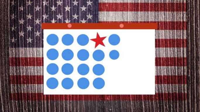 令牌模板卡和红星在美国国旗上移动的动画