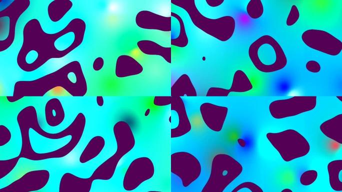 黑色粒子的运动图形，变化的形状隔离在彩色闪烁的背景上。动画。VJ循环