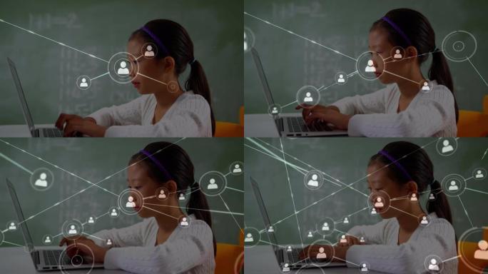 使用计算机对女学生进行网络连接的动画