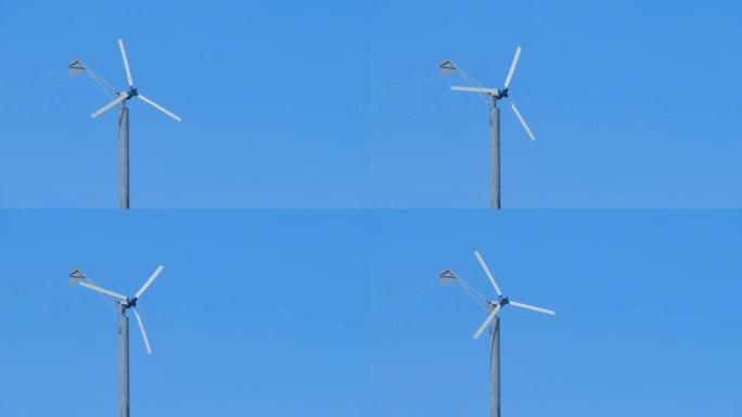 风力发电机能源，可持续发电机替代蓝天背景