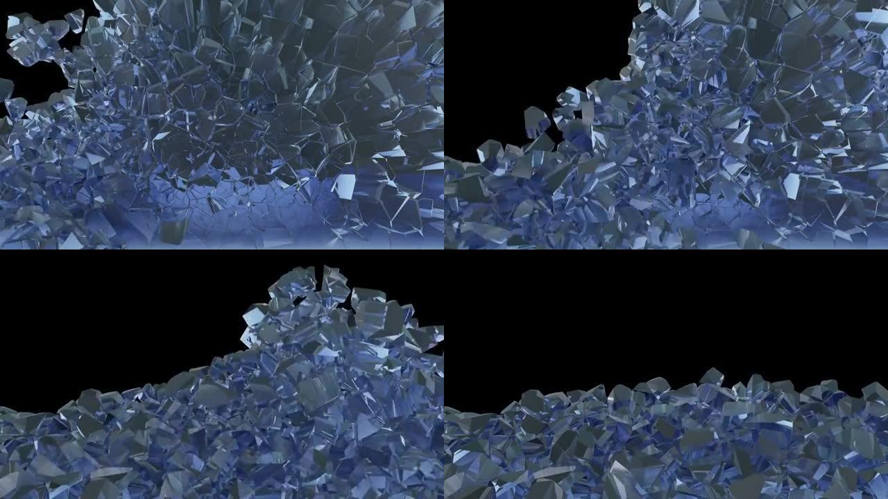 打破蓝色冰墙3d风格裂纹水晶4k