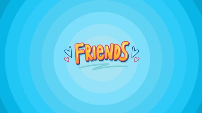 多个蓝色圆圈背景上的朋友文本的动画