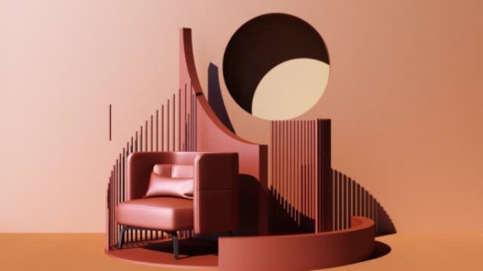 扶手椅座椅和椅子，几何形状柔和的彩色3d渲染