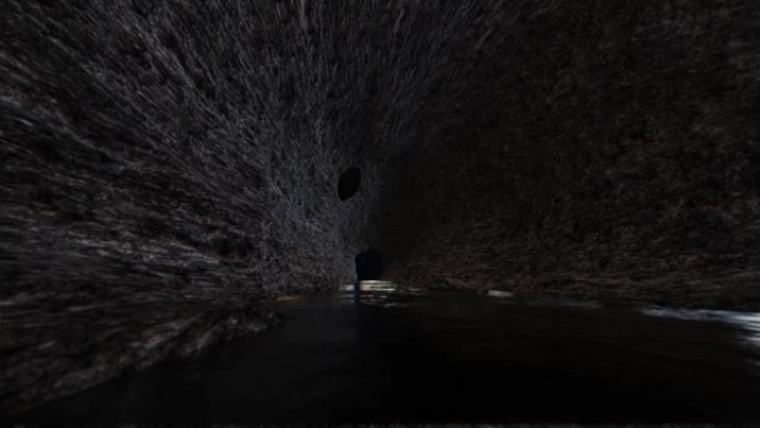 黑暗水洞穴的3d渲染视频，太阳升起