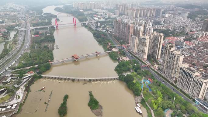 航拍福建漳州九龙四桥两岸风光