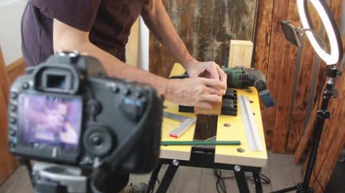 DIY木工，在木块上绘制切割标记