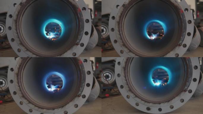 施工焊机是通过大型管道焊接金属摄像机角度，施工理念。