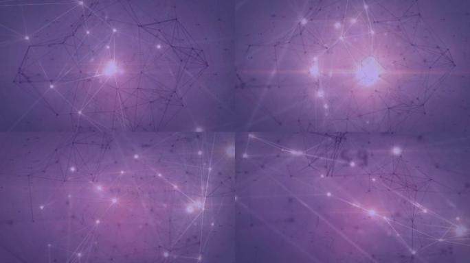 紫色背景上发光的连接网络动画