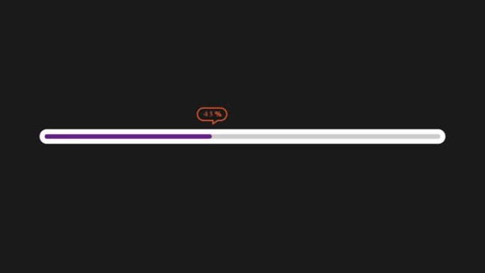 在黑色背景上加载条进度。紫色加载栏从0到100百分比运动图形动画