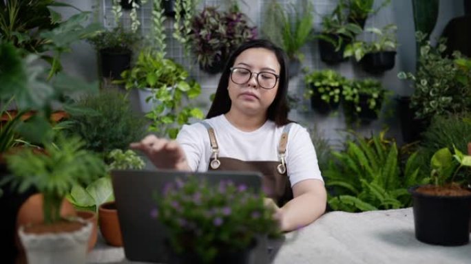 女人栽树后累了关机电脑