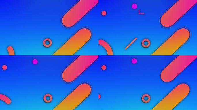 粉红色，橙色和红色胶囊和圆形在蓝色上移动的动画