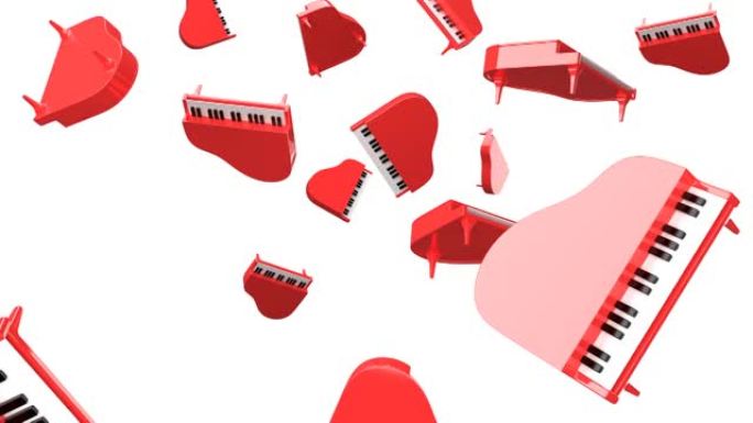 许多白色背景上的红色钢琴。