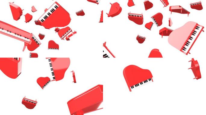 许多白色背景上的红色钢琴。