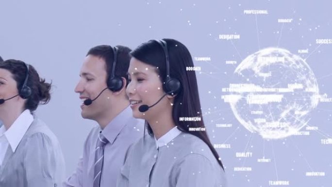 使用电话耳机通过商务人员连接网络的globe动画