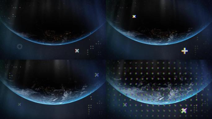 行星地球上闪烁的点和标记行的动画