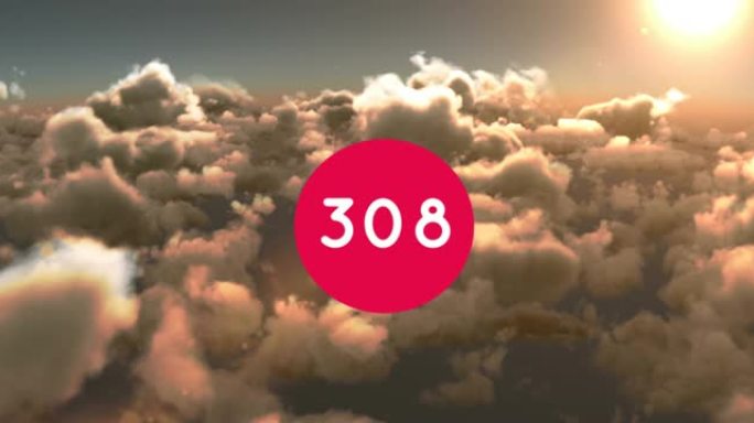红色圆形横幅上的数字不断增加，以抵御天空中灿烂的阳光和云彩