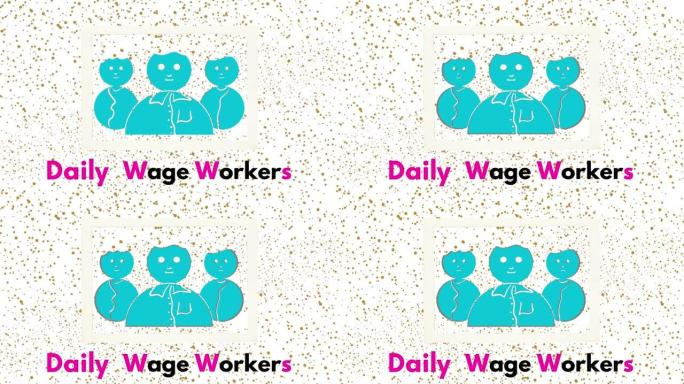 这个插图视频代表的是日薪工人。工人节。蓝色卡通符号的影响。一些文本来源。