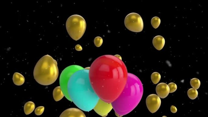 黑色背景上漂浮的金色气球升起的动画