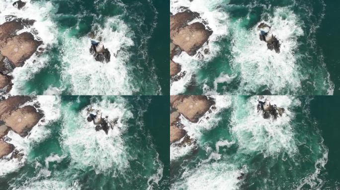 动态4k空中无人机在海上拍摄灯塔