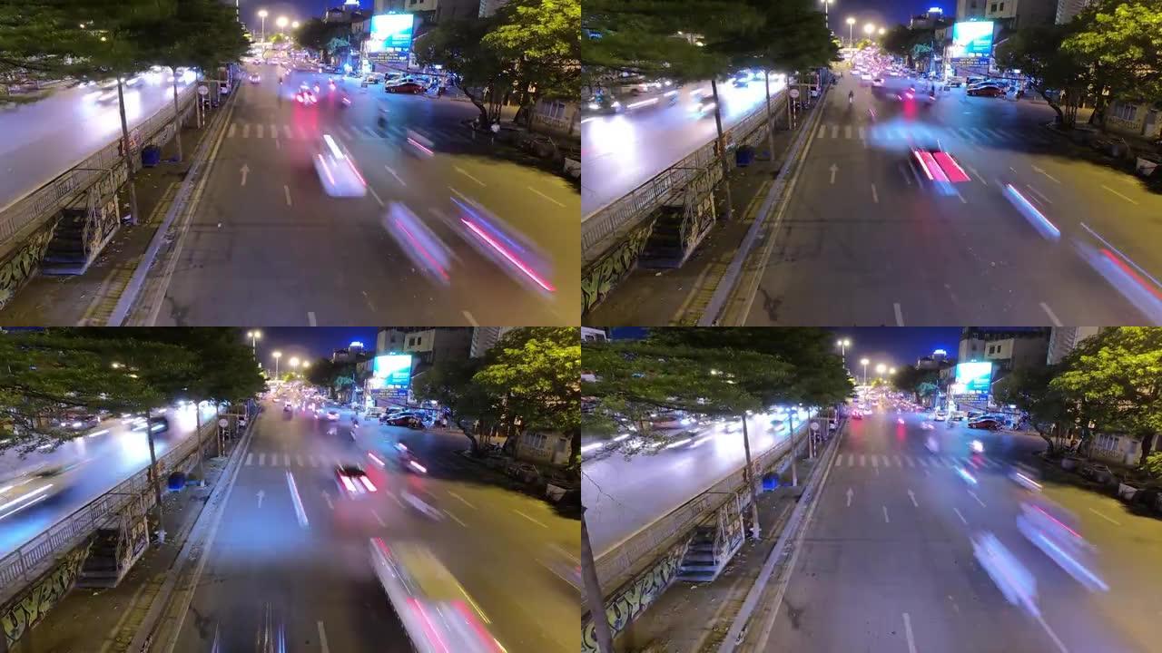 夜间交通中断。越南河内