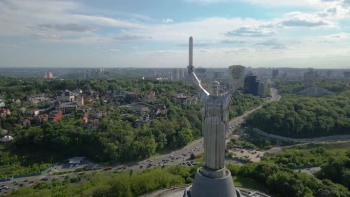 祖国纪念碑。基辅市的景象。乌克兰。鸟瞰图。