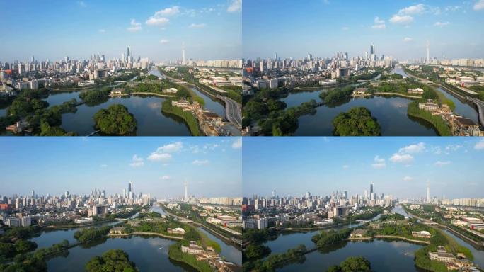 中国广州城市景观的空中子视图