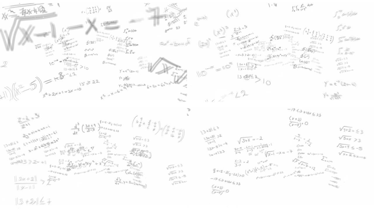 漂浮在白色背景上的数学方程动画