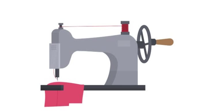 机械缝纫机。缝纫制作动画。卡通