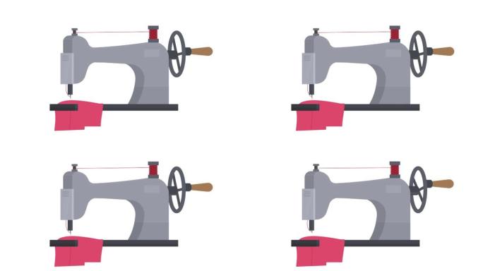 机械缝纫机。缝纫制作动画。卡通